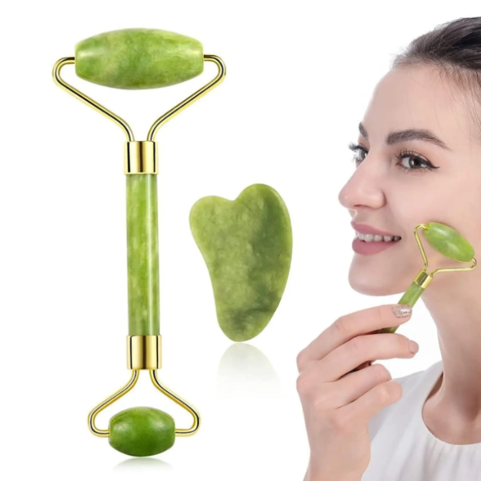 Flawless Jade Roller with Gua Sha Facial Massage Tool – Anti-Wrinkle Face Massager for Women, Ideal for Serum & Oil Application