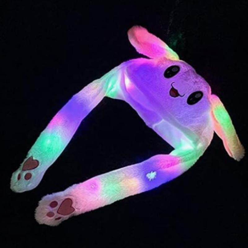 Unisex Plush Rabbit Hat with Moving Ears & LED Light – Cute Jumping Bunny TikTok Cap for Kids & Adults (Pink)