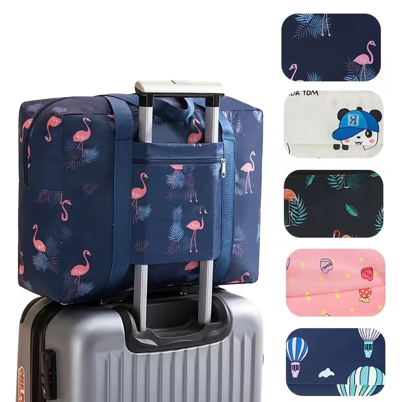 Printed Folding Travel Bag | Lightweight Nylon Foldable Duffle Bag for Men & Women | Carry-On Travel Tote for Gym, Weekend & Air Travel (Random Print-Pack of 1)