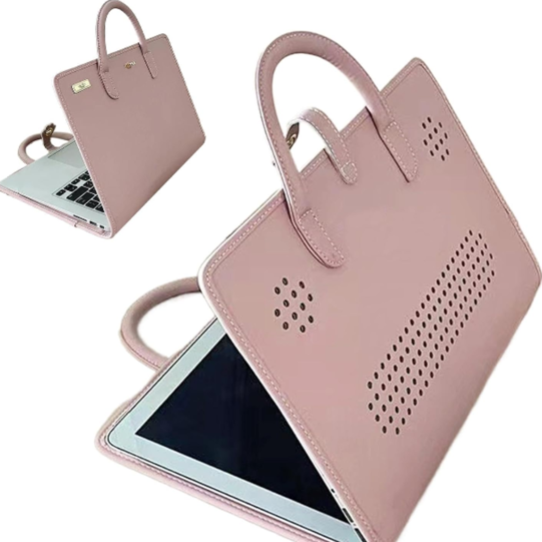 Pink Laptop Protective Case – PU Leather Waterproof Laptop Bag with Handle, Notebook Carrying Case for Work & Travel (39×24 cm)