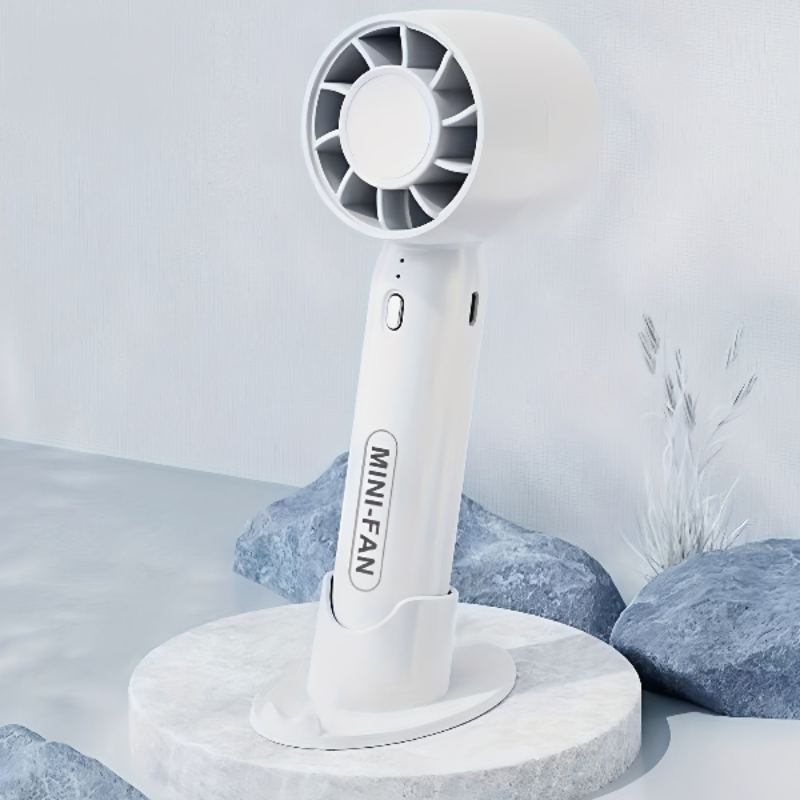 Portable USB Rechargeable Mini Fan – 3-Speed Adjustable, with Base Stand (Random Colors – 1 Pc)