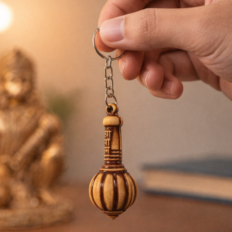 6 Pcs Lord Hanuman Gada Keychain – Sacred Mace Symbol Key Ring for Protection & Strength