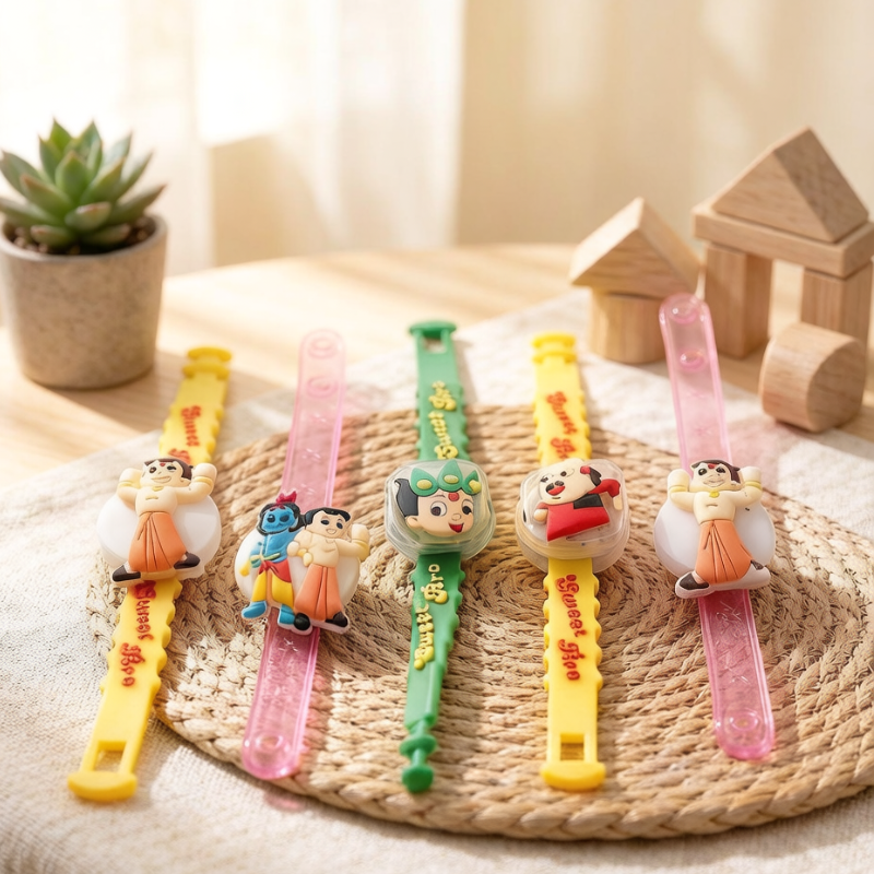 Cartoon Character Kids Bracelet with Lights – LED Flashing Wristband Toy for Boys & Girls (Random Cartoon-Pack of 1)