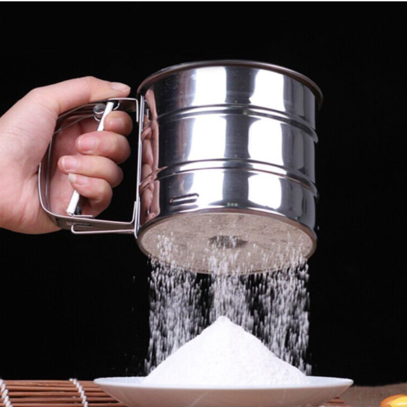 Manual Flour Sifter Powder Sieve – Stainless Steel Hand Press Baking Strainer for Atta, Maida & Sugar (Pack of 2)