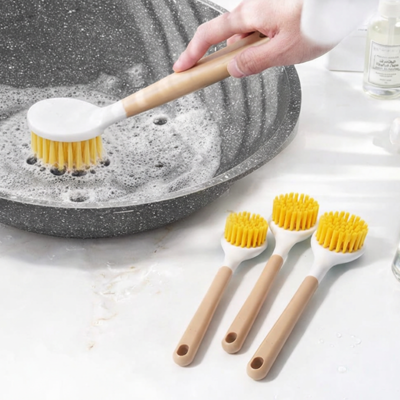 Household Kitchen Long Handle Pot Washing Brush – PP Handle with Nylon Bristles Eco-Friendly Cleaning Brush (Pack of 1)
