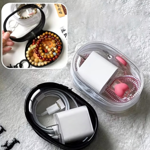 Cable Storage Bag – Portable PVC Organizer Pouch for Chargers, Earphones & USB Cables (Random color-Pack of 1)