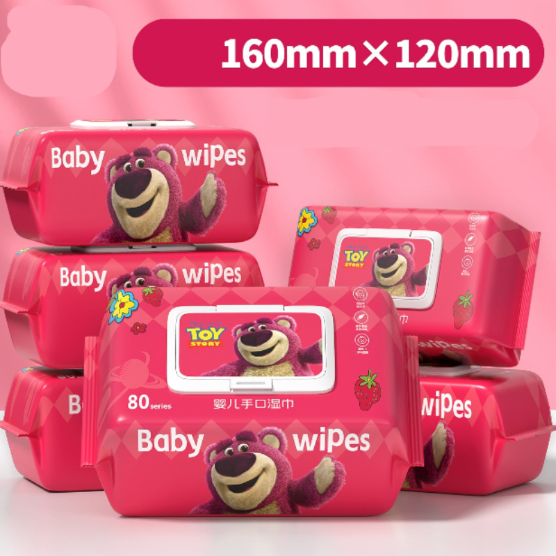 Strawberry Bear Baby Wet Wipes – 80 Pieces Family Pack for Hands & Mouth, Gentle & Moisturizing