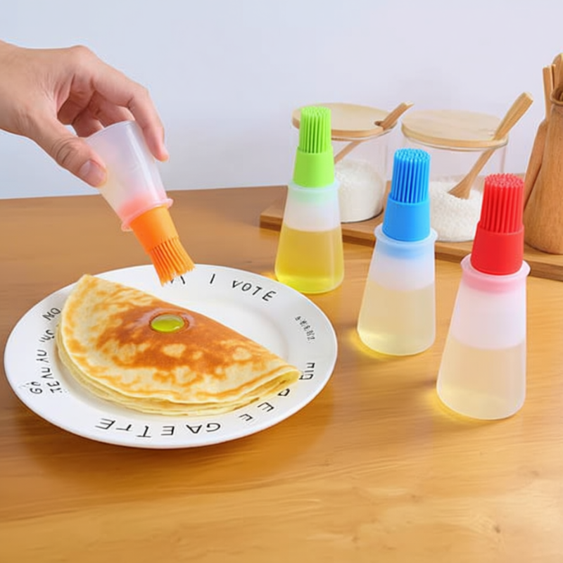 Silicone Oil Bottle Brush with cap – Heat-Resistant Cooking Oil Applicator with Leak-Proof Bottle (Random Color- Pack of 1)