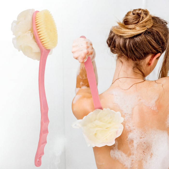 Soft Double-Sided Long Handle Bath Brush – Body Scrubber & Shower Back Brush for Gentle Exfoliation & Deep Cleaning (Random color-Pack of 1)