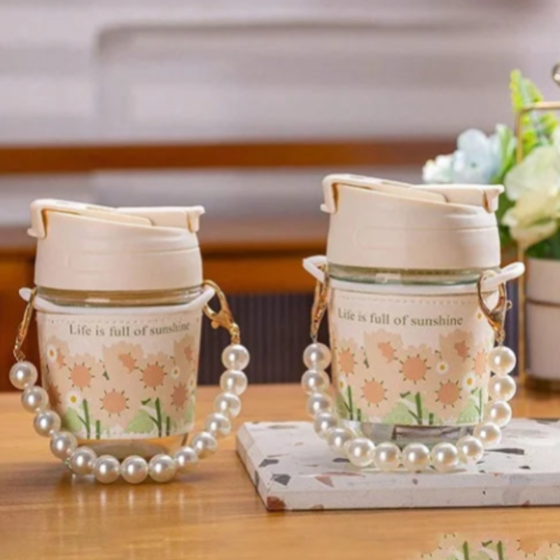 Coffee Mug with Cute Pearl Bracelet – Stylish Ceramic Mug with Decorative Pearl Handle Accessory