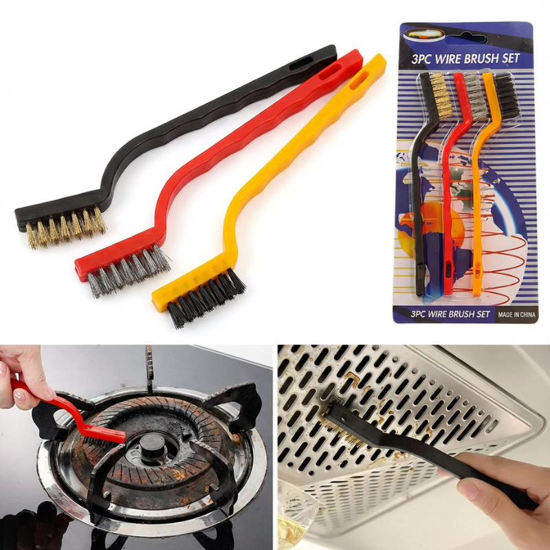 3 Pcs Gas Stove Cleaning Brush Set – Durable Bristles for Kitchen Stove & Gas Burner Cleaning