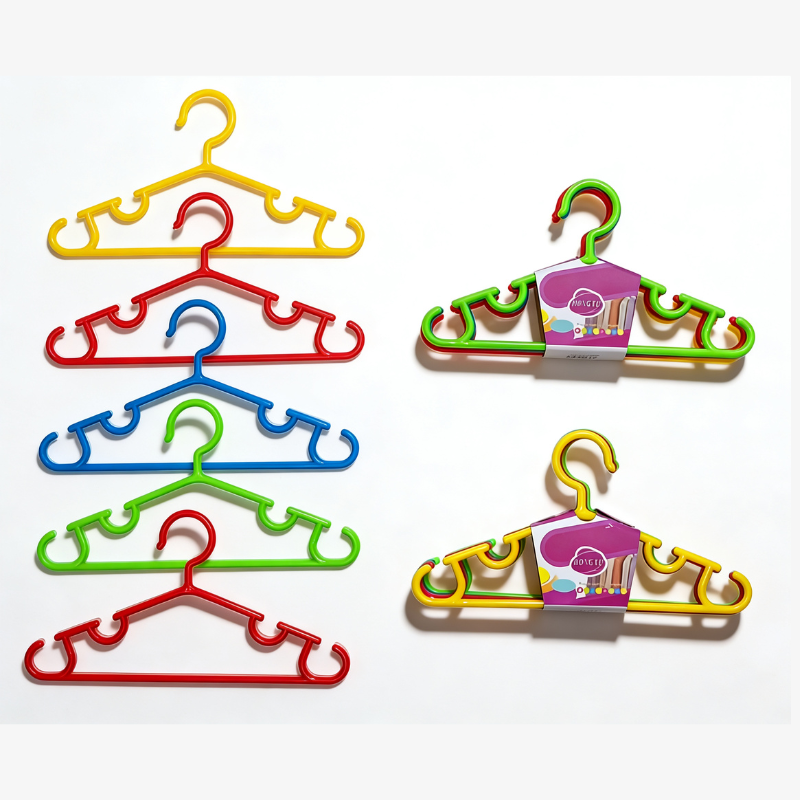 Plastic Clothes Hangers – Strong Multicolor Hangers with Two Molded Shoulder Hooks (Random color-Pack of 5)