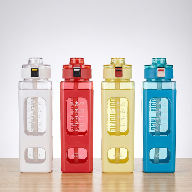 900ml Creative Square Water Bottle – Leakproof, Portable & Stylish Hydration Bottle for Gym, Office, Travel & Home Use (Random color-Pack of 1 Pc)