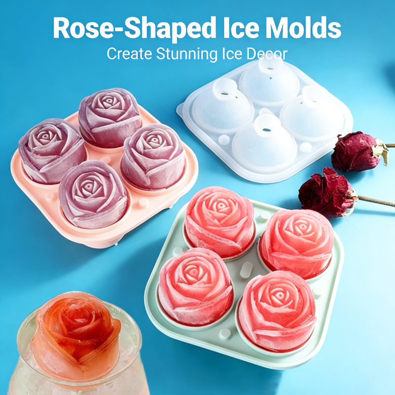 Rose Silicone Ice Cube Mold – Food-Grade, Flexible & Reusable Ice Tray for Drinks, Cocktails, Mocktails, Chocolate & Desserts (Random color-Pack of 1)