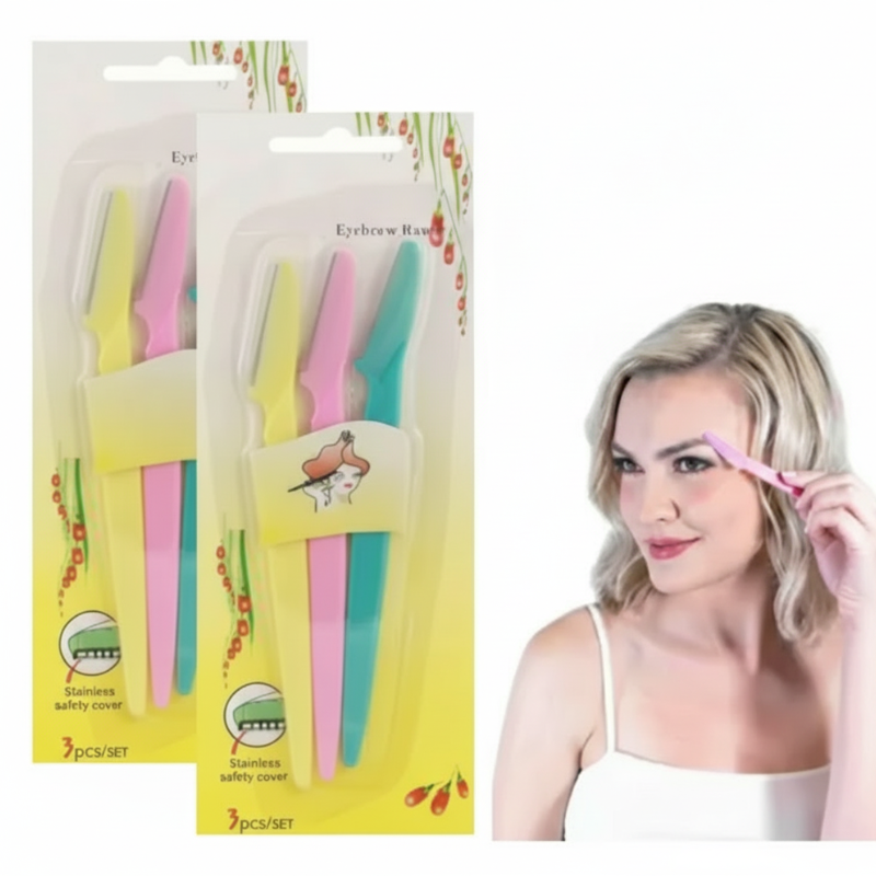 Reusable Eyebrow Touch Up Face Razor for Women – Facial Hair Removal Shaver for Upper Lip & Peach Fuzz (Set of 3)