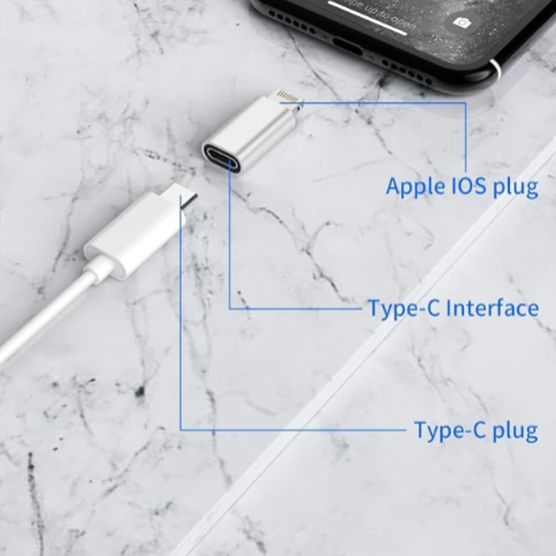 Type-C to Iphone Adapter – USB-C Male to iOS Female Converter for Charging & Sync - 1 PCS (Random Color)