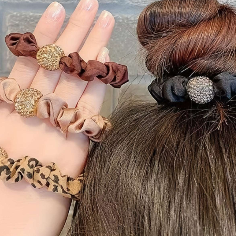 4 Pcs Rhinestone Hair Rope Set – High Elastic Adult Rubber Bands, Stylish Plain Hair Ties (Random Colors)