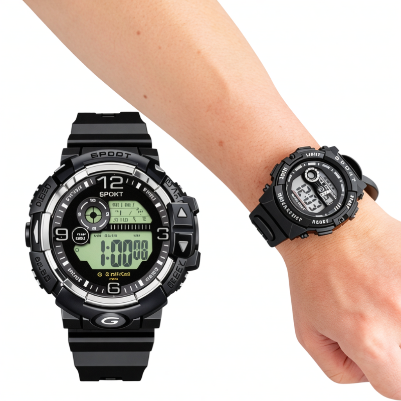 Digital Sports Watch – Lightweight Plastic Strap Wrist Watch (Random Color-Pack of 1)