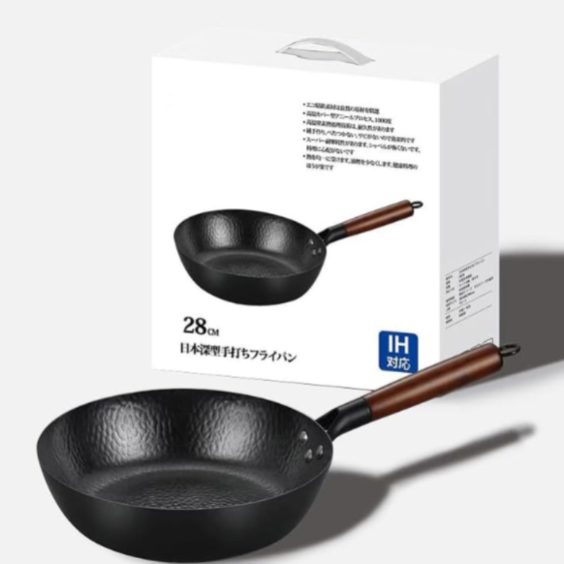 28cm Carbon Steel Frying Pan – Pure Hand-Hammered Traditional Wok with Flat Bottom, Durable Stir-Fry Pan for All Stoves (Gas, Induction, Electric)