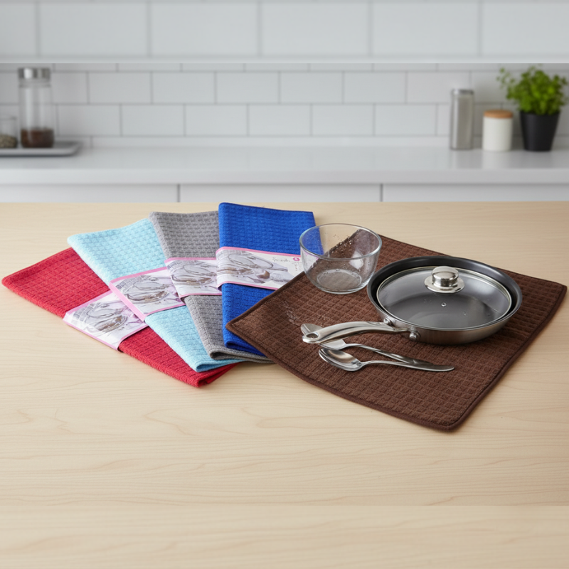 Microfiber Dish Drying & Kitchen Countertop Mat – Super Absorbent Wet & Dry Cleaning Cloth (Random color-Pack of 1)