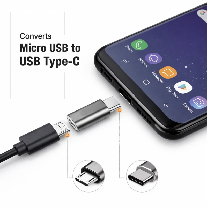 V8 to USB-C Female Adapter – Micro USB to Type-C Fast Charging & Data Sync Converter