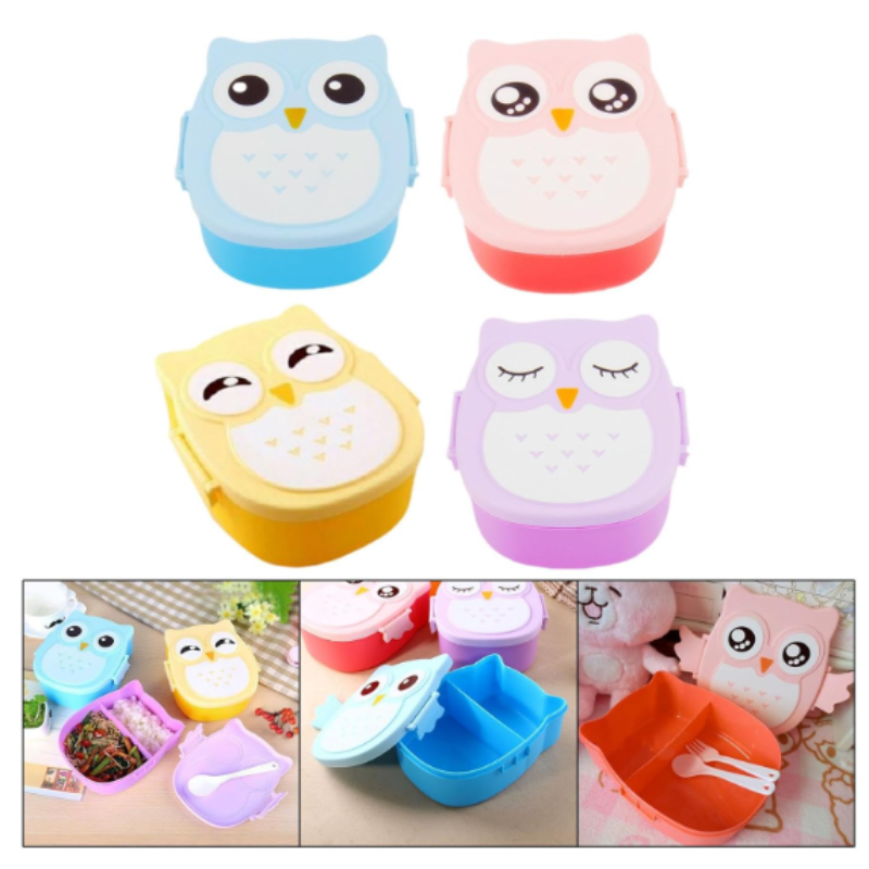 Owl Lunch Box – Cute Cartoon Kids Lunch Box for School & Travel (Random color-Pack of 1)