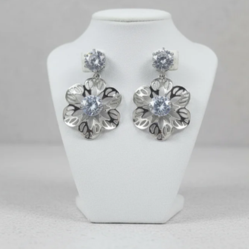 Elegant Flower Drop Earrings with Diamond – Floral Dangle Jewelry for Women, Party & Wedding Wear(Random color-1 Pair)