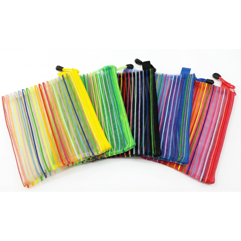 Transparent Zippered Nylon Mesh Pouch – Multi-Purpose Utility Bag for Stationery, Cosmetics, Travel & Return Gifts (Random color-Pack of 1)