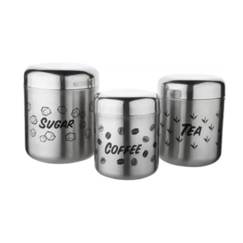 3PC Stainless Steel Tea, Coffee & Sugar Canister Set – Airtight Kitchen Storage Jars