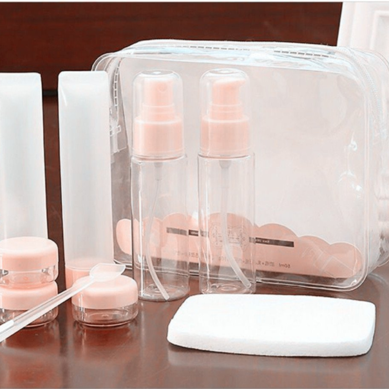 9 Pcs Travel-Ready Cosmetic Bottles Set – Portable Refillable Toiletry Containers for Travel
