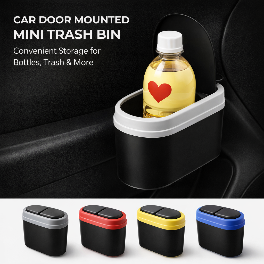 2-Way Lid Car Dust Bin – Multifunctional Garbage Organizer for Car & Vehicle (Random color-Pack of 1)