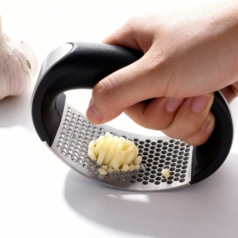 Stainless Steel Garlic Press & Chopper – Heavy-Duty Manual Crusher for Ginger, Garlic, Nuts & Herbs | Easy Squeeze Kitchen Tool