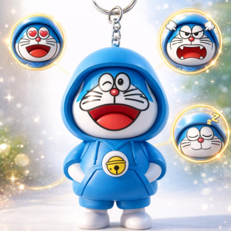 Cartoon Character Face-Changing Keychain – Cute Mood-Changing Cartoon Key Ring for Kids (Random Character-Pack of 1)