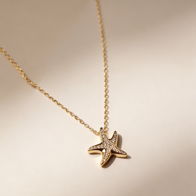 Diamond Studded Starfish Necklace – Elegant Pendant Jewelry for Women (Random Color)
