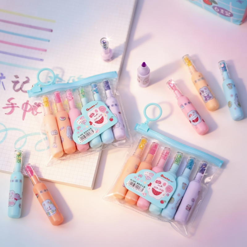 Bottle-Shaped Highlighter Pens – Cute Mini Marker Set (Assorted Colors-Set of 6 Pcs)