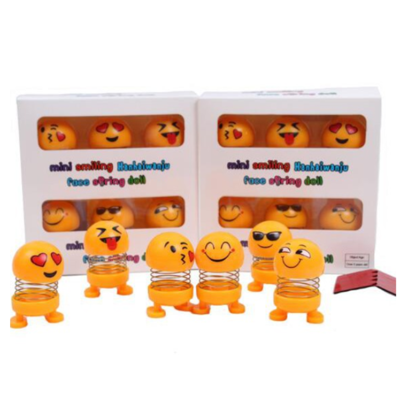 6pcs Mini Emoji Spring Doll Boutique Gift Box – Cute Bobble Head Toys for Car Dashboard, Home & Office Decor