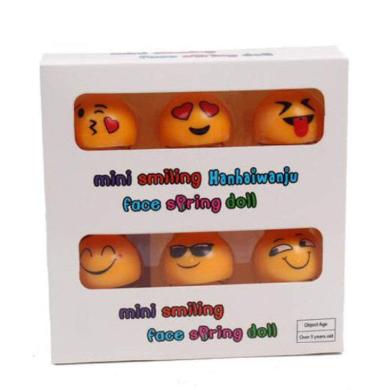 6pcs Mini Emoji Spring Doll Boutique Gift Box – Cute Bobble Head Toys for Car Dashboard, Home & Office Decor