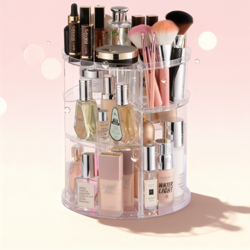 360° Rotating Makeup Organizer – Adjustable Layer Cosmetic Storage Stand with Large Capacity