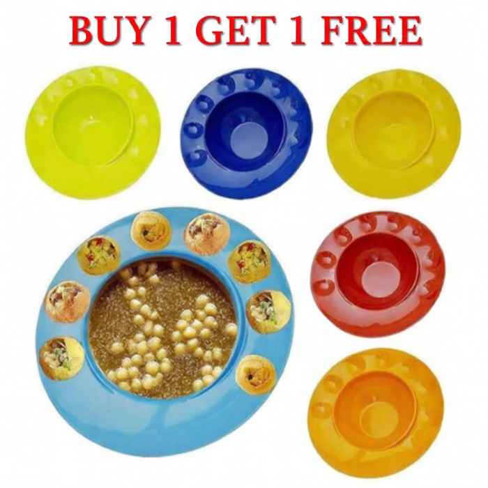 Snack Serving Pani Puri Plate – Plastic Serving Plate for Pani Puri, Golgappa & Snacks (Random Color) | Buy 1 Get 1 Free