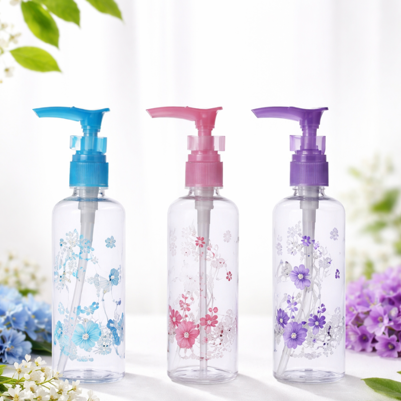 Refillable 50 ml Travel Bottles with Pump & Safety Lock – Leak-Proof Plastic Dispensers for Lotion, Soap, Shampoo & Serum (Random color-Pack of 1)