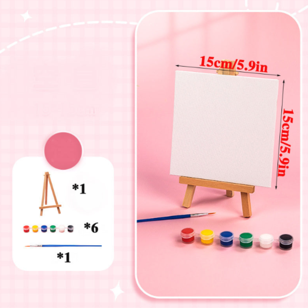 Mini Canvas DIY Painting Kit with Easel, Brush & 6 Acrylic Paints – Art & Craft Set for Kids & Adults, Party Gifts & Creative Activities