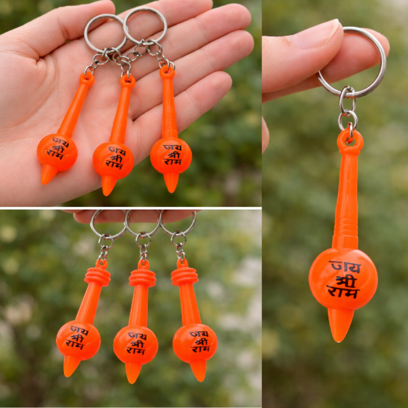 12 Pcs Jai Shri Ram Gada Keychain – Religious Hanuman Gada Key Ring Set