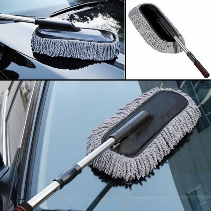 Telescopic Fabric Car Cleaning Brush Duster – Extendable Handle, Soft Dust Remover for Car, Bike & Home Use (Pack of 1)