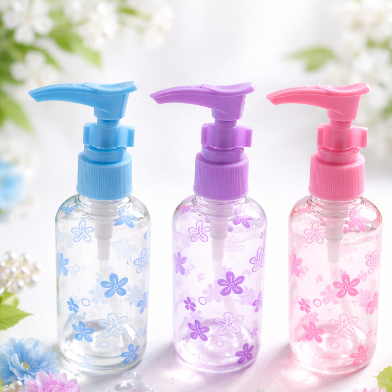 Refillable 60 ml Travel Bottles with Pump & Safety Lock – Leak-Proof Plastic Dispensers for Lotion, Soap, Shampoo & Serum (Random color-Pack of 1)