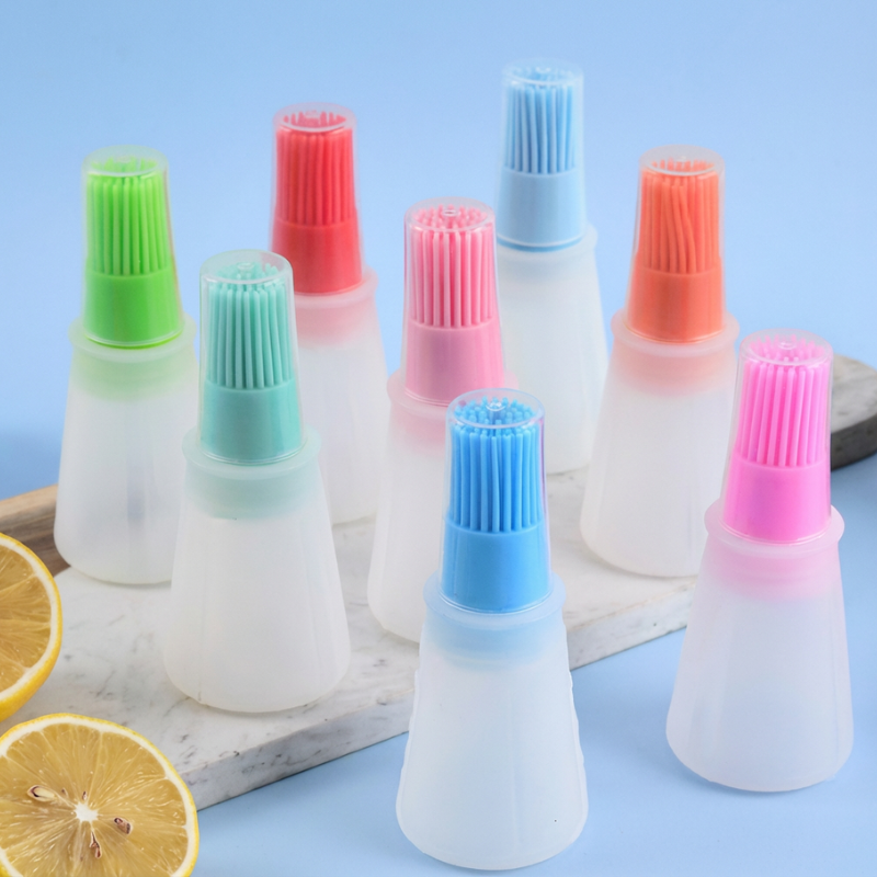Silicone Oil Bottle Brush with cap – Heat-Resistant Cooking Oil Applicator with Leak-Proof Bottle (Random Color- Pack of 1)