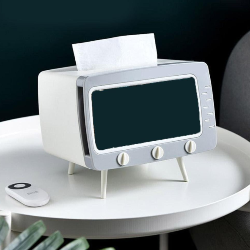 2 in 1 TV-Shaped Tissue Box with Mobile Phone Holder – Cute Retro Napkin Holder & Smartphone Stand for Home, Office, or Car Decor (Random color)