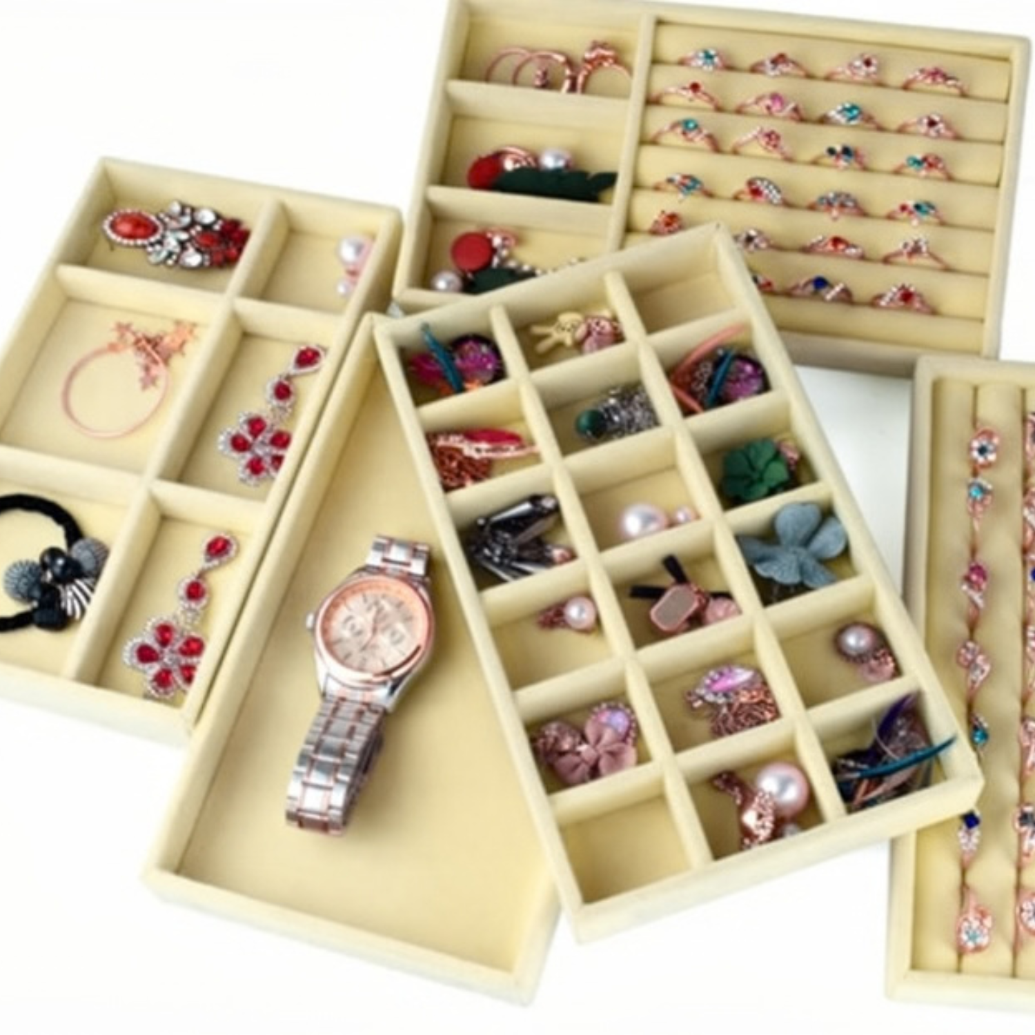 Velvet Pink Jewelry Storage Tray – 18 Slots Earring & Ring Organizer, Stackable Jewelry Display Box(Pack of 1)