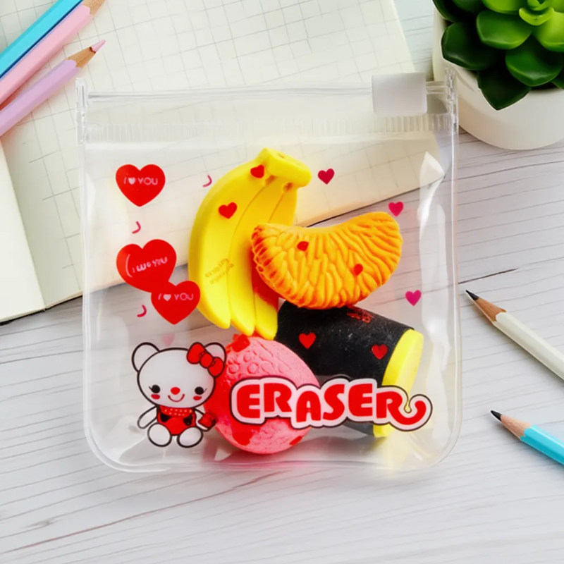 Fruit-Shaped Erasers – Cute Rubber Erasers for Kids & Students (Random Fruit Design –Pack of 4)