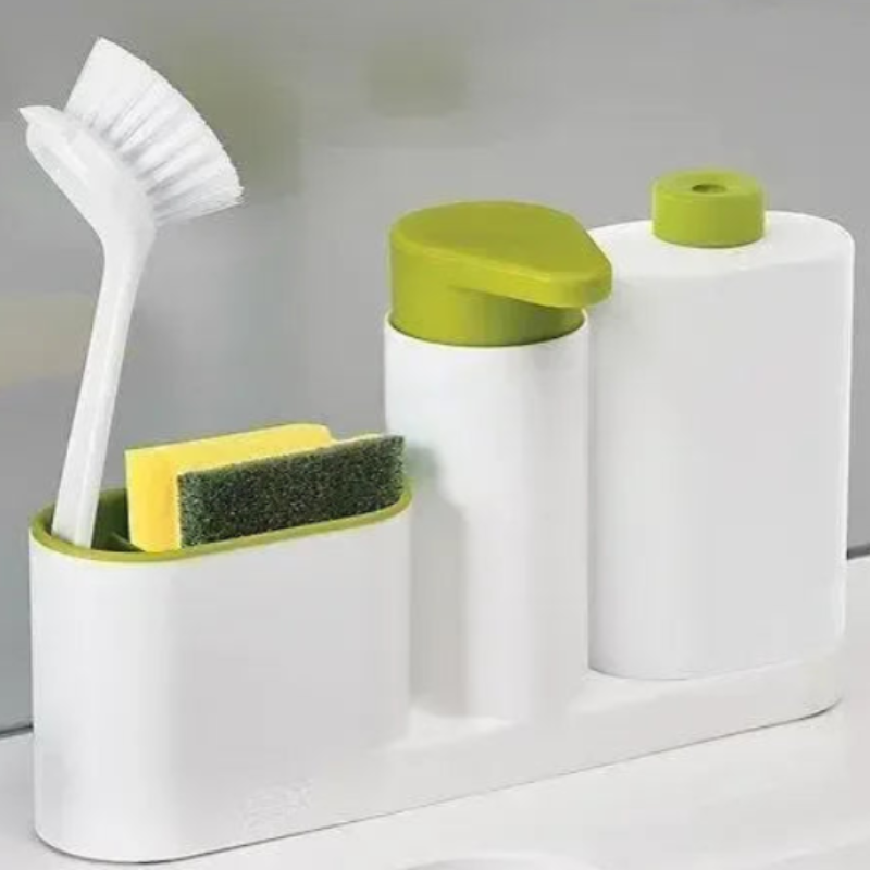 Plastic Sink Base Caddy Set – Multipurpose Kitchen Sink Organizer for Sponges, Brushes, Soap & Cleaning Supplies