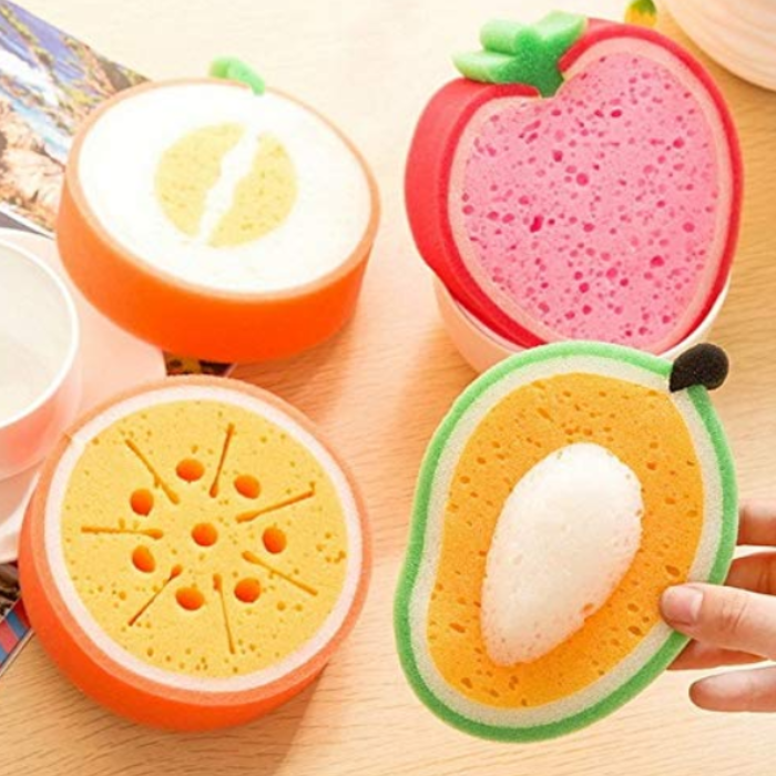 Fruit Shape Multi-Functional Cleaning Sponge – Soft & Absorbent Kitchen Scrubber for Dishes, Utensils & Sink Cleaning (Random shape-Pack of 1)